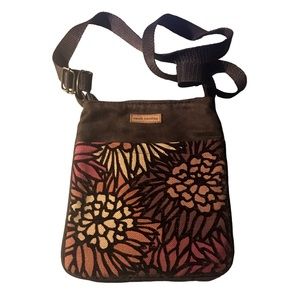 HP. CAROLE TREMBLAY Vintage Tapestry Floral Print Faux Suede Crossbody Purse